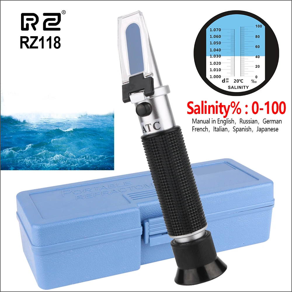 Рефрактометр RZ для морской соли, профессиональный цифровой Ручной Ареометр для соли воды 0-10%, для аквариумов - изображение