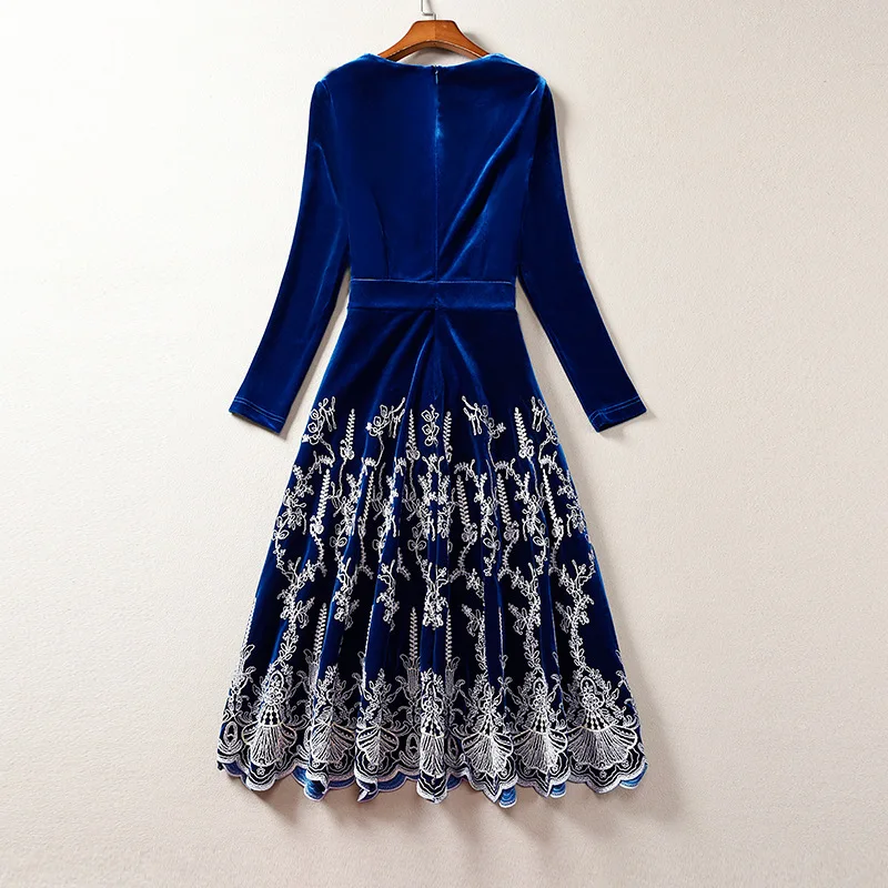 Бархатное весенне-осеннее Стильное женское платье с v-образным вырезом роскошная