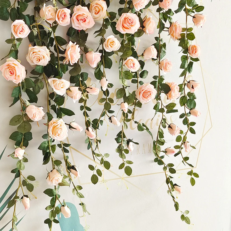 

180cm High Quality Artificial Hanging Flowers String Silk Roses Vine Plants Rattan Garland For Wedding Home Party Backdrop Decor