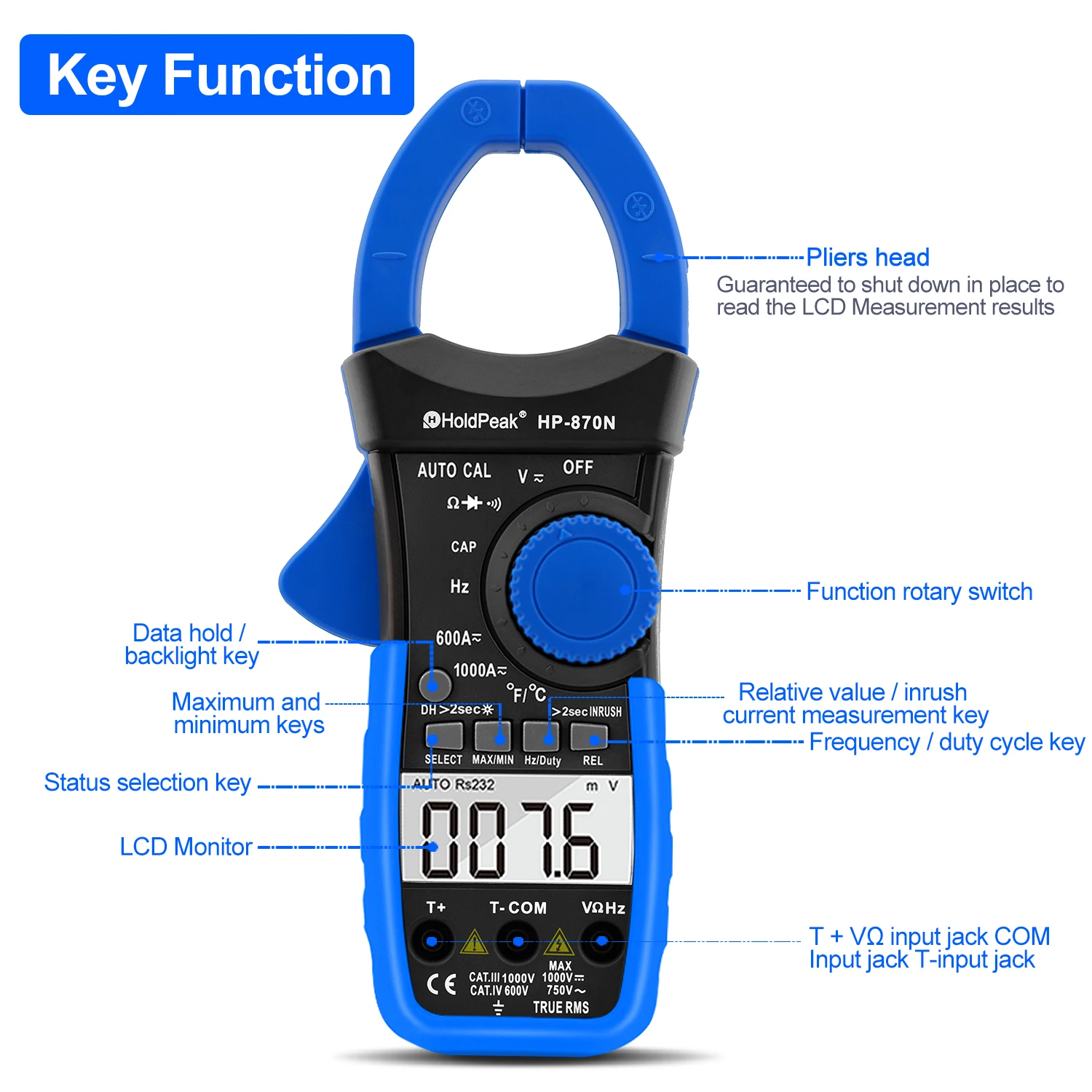 HoldPeak HP-870N мультиметр Цифровые токоизмерительные клещи с автоматическим выбором