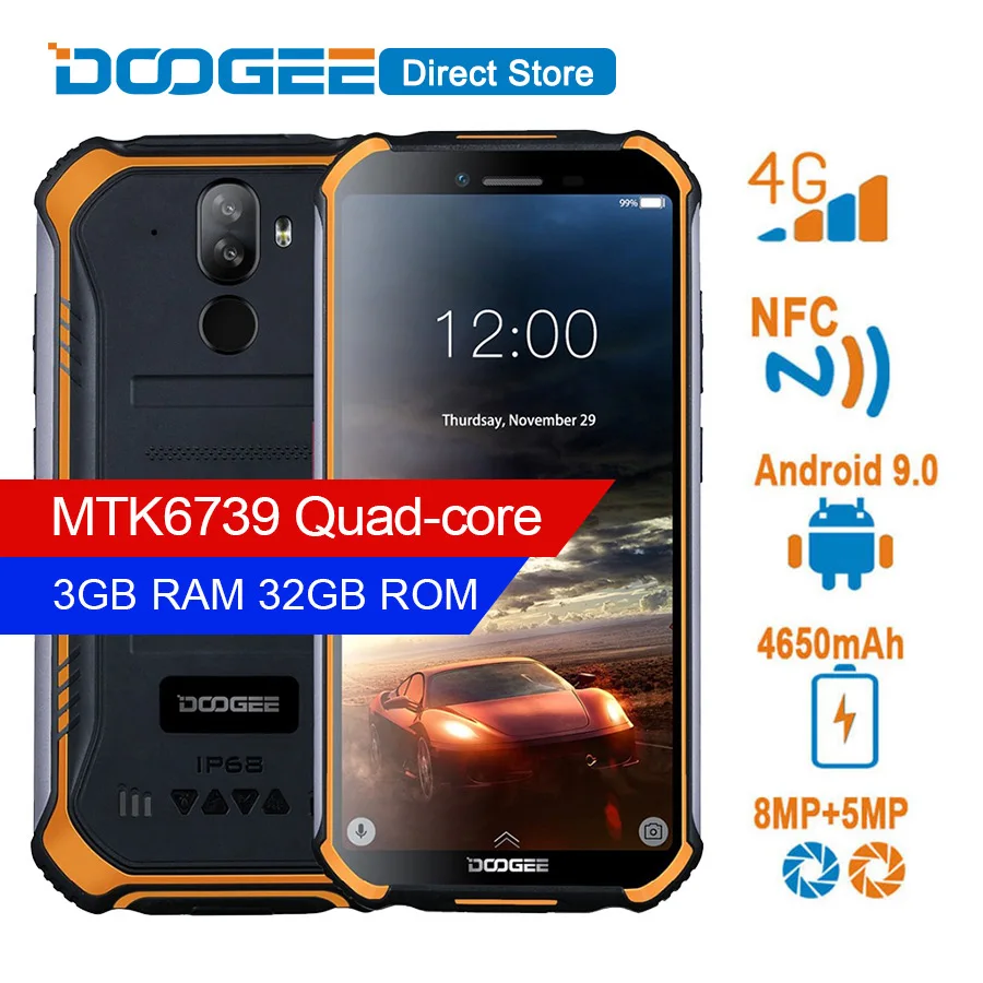 DOOGEE S40 4G сетевой Мобильный телефон 5,5 дюймов дисплей 4650 мАч MT6739 четырехъядерный 3 ГБ ОЗУ 32 Гб ПЗУ Android 9,0 IP68/IP69K