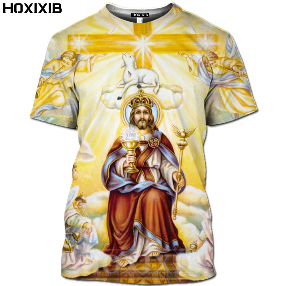 Футболка HOXIXIB для мужчин и женщин с 3D принтом изображением религии христианства
