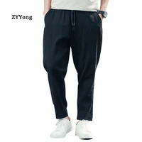 summer mens ankle length pants straight loose large size breathable hip hop sportswear comfortable thin section black trousers