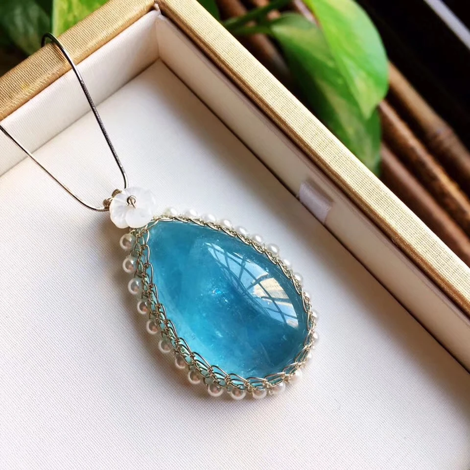 Натуральный Синий Аквамарин для женщин и мужчин подвеска с прозрачными бусинами