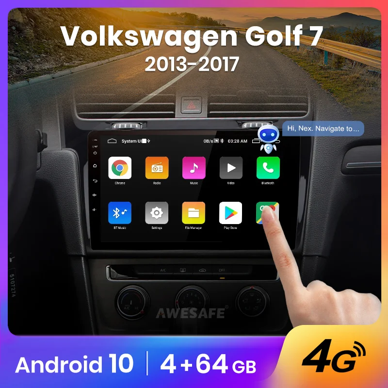 Автомагнитола AWESAFE PX9 для VW мультимедийный видеоплеер на Android 2013 2 ГБ + 32 с GPS Golf 7 2014