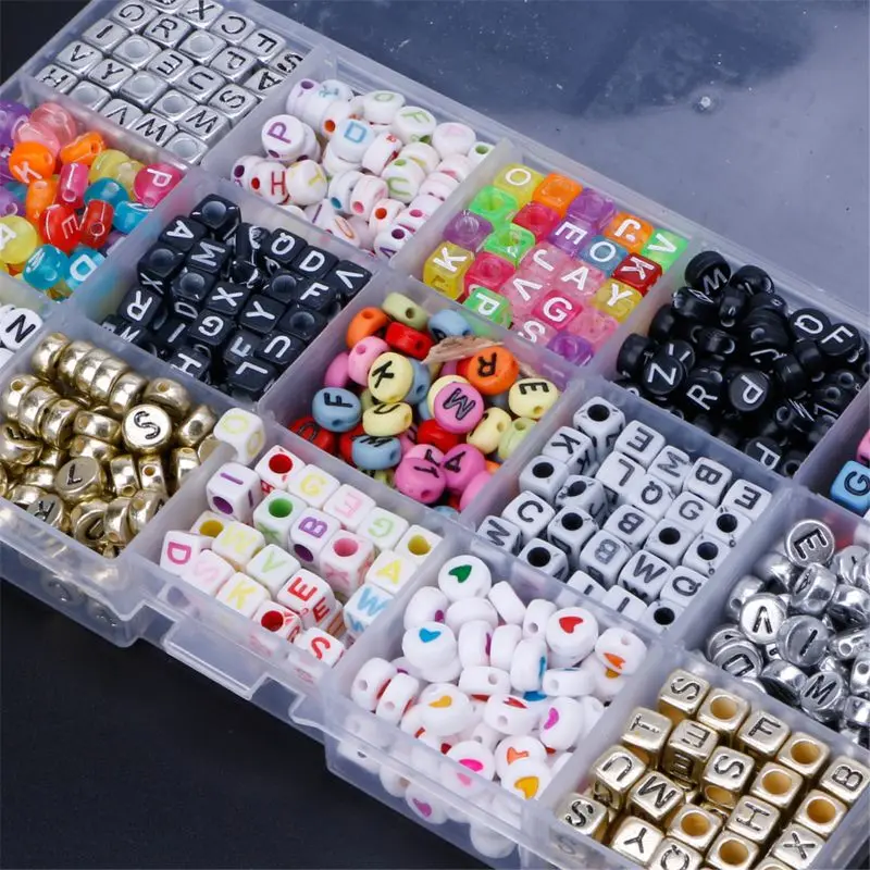 

1100pcs 15 Color Acrylic Alphabet Letter Beads with 1 Roll Crystal String