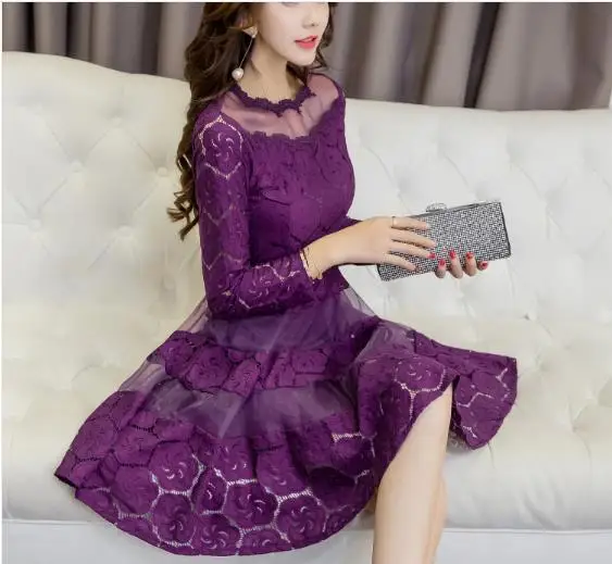 Clobee 2020 корейский стиль ТРАПЕЦИЕВИДНОЕ кружевное женское платье элегантное