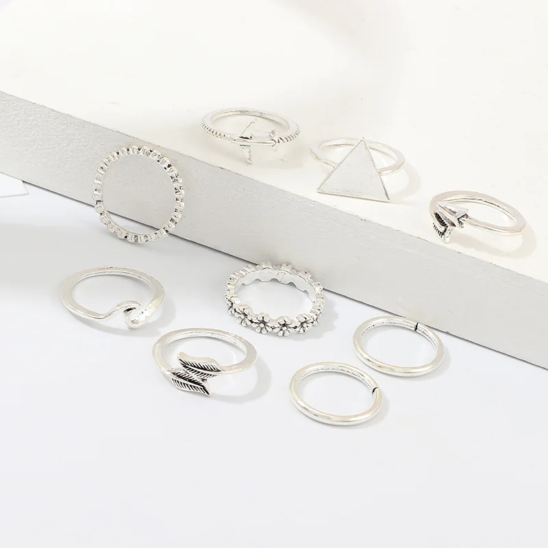 9 шт./компл. женское кольцо серебряного цвета треугольник лист самолет стрела