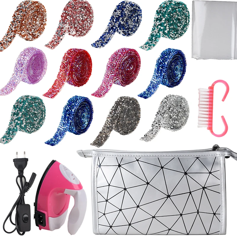 

Top Quality Hot Fix Rhinestones Tape Set Fashion Rhinestones Trim Resin Crystal Iron on Appliques for Garment Art Decoration DIY