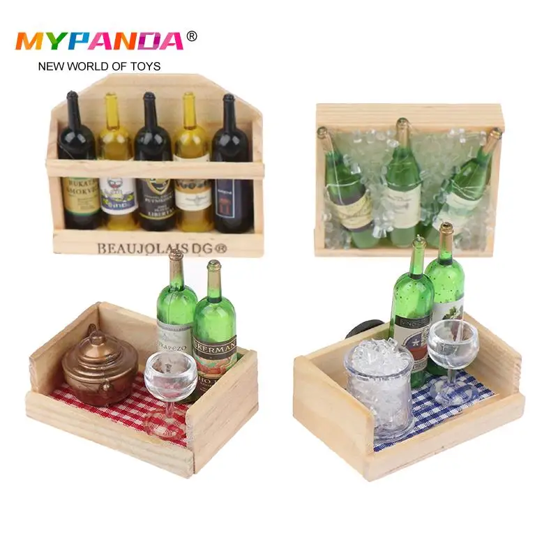 

1/6 1/12 кукольный домик миниатюра аксессуары мини-бутылка для вина набор с коробкой моделирование напитки модели игрушки для кукольного доми...