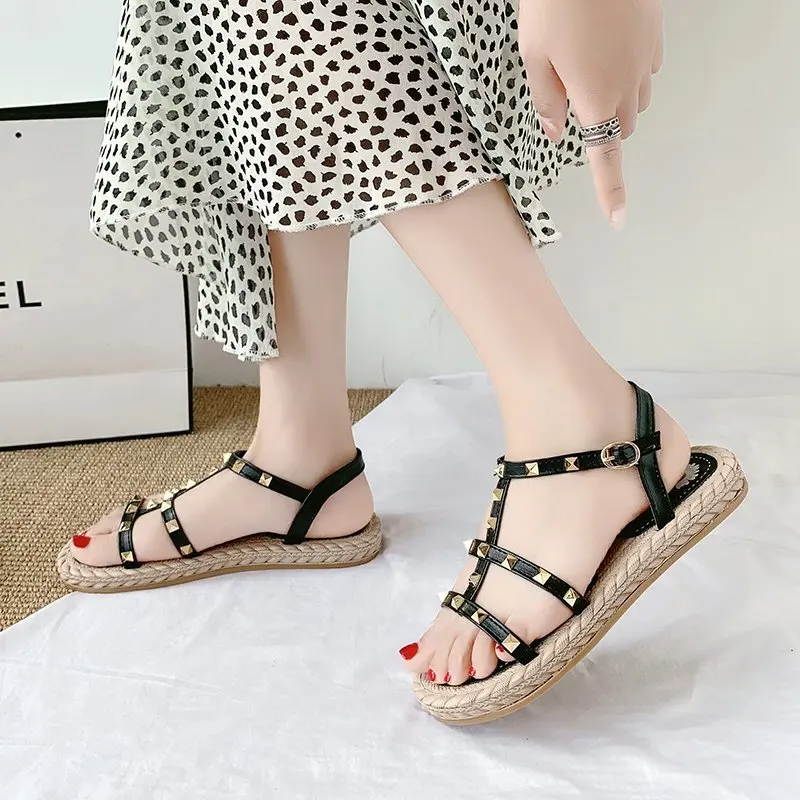 

Comfort Shoes for Women Clear Heels 2021 Sandals All-Match Suit Female Beige Low New Studded Gladiator Summer Black Fashion