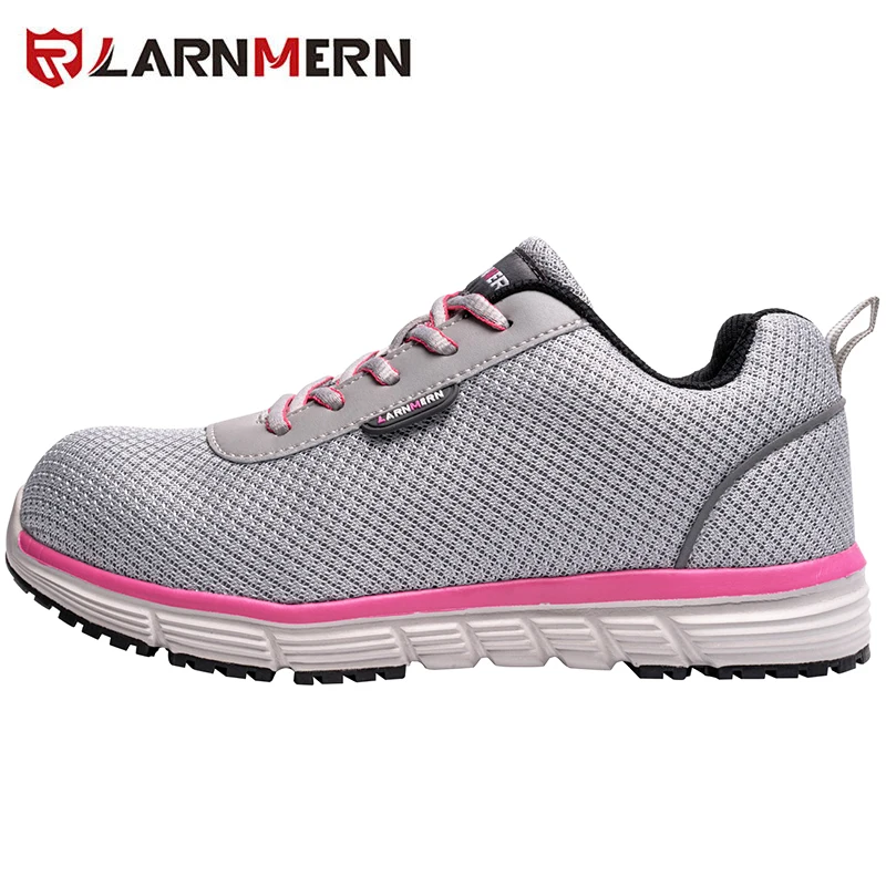 LARNMERN Women's Work Safety Shoes Steel Toe Lightweight Breathable Anti-Smashing Non-Slip Reflective Construction Sneaker - Цвет: L8038-PINK