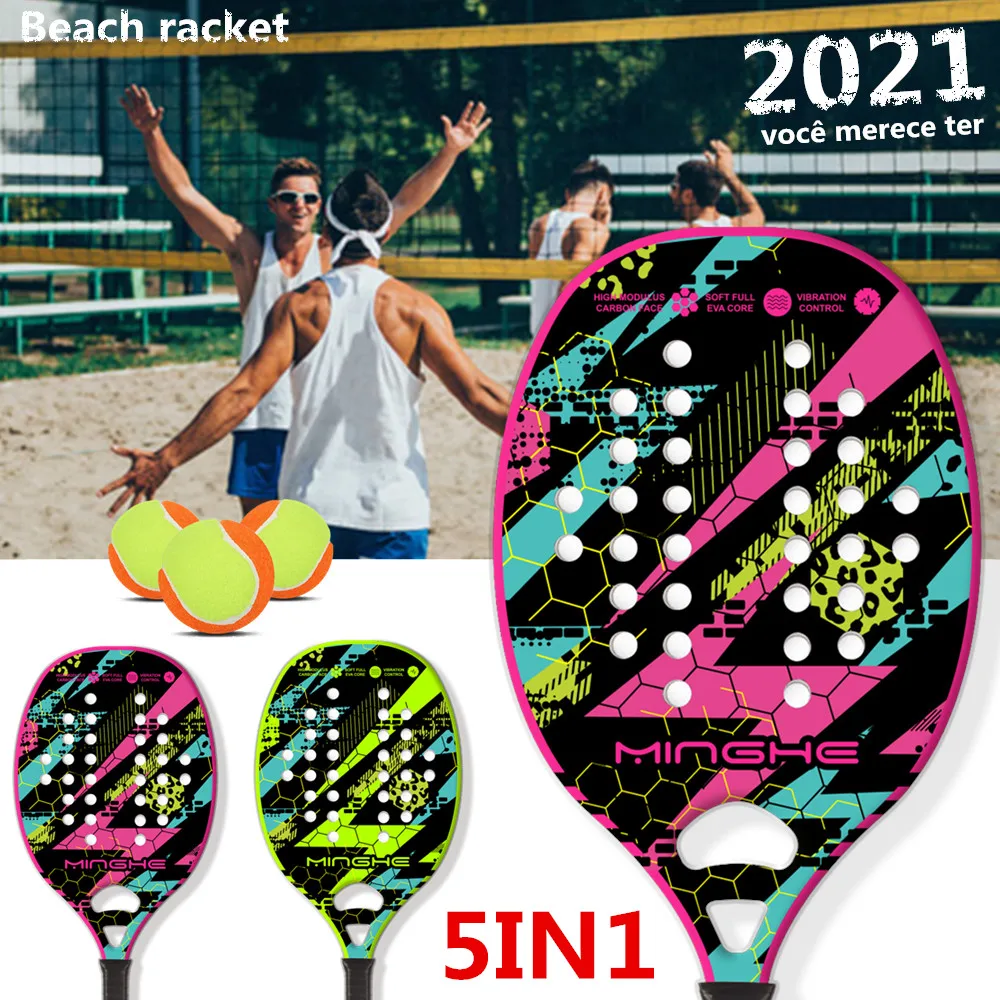 

MINGHE Adult Beach Board Tennis Racket Carbon Fiber EVA Foam Core Lightweight Tennis Racket Simple Carbon Fiber Beach Racket