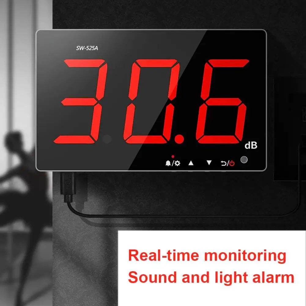 

SW-525A Sound Level Meter Tester 30-130db Large Screen LCD Display Wall Hanging Type Noise Decibel Measuring Tester Alarm