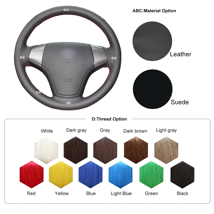 

MEWANT Black Genuine Leather Car Steering Wheel Covers Braid for Hyundai Elantra 2007 2008 2009 -2010