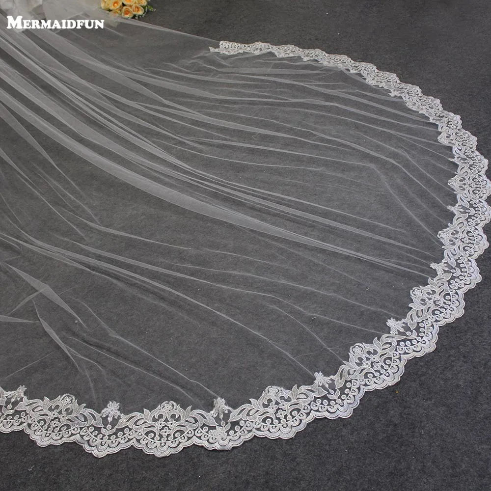 Частичное кружево 3 м Длинная свадебная вуаль один слой элегантная Соборная Фата