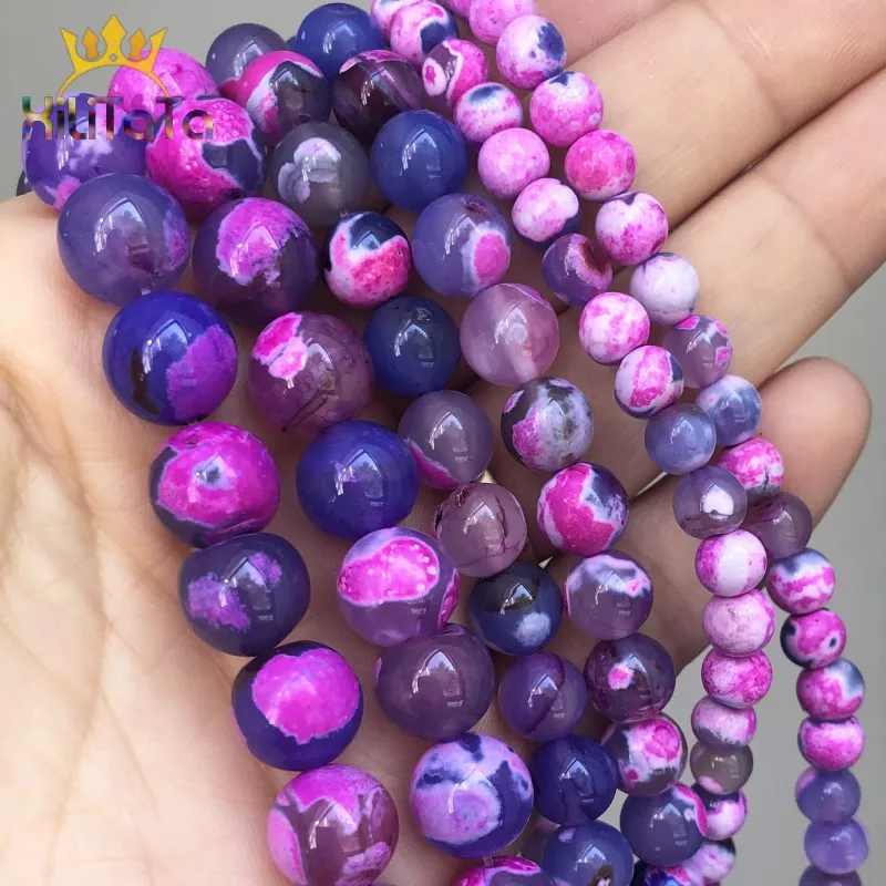 Natural Stone Purple Fire Agates Beads Round Loose Spacer Bead 15''Strand 6/8/10mm For Jewelry Making DIY Bracelets Necklace |