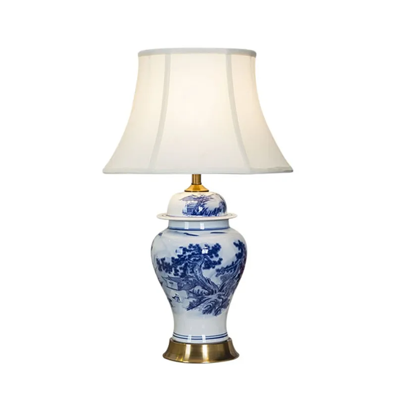 Chinese Blue And White Porcelain Table Lamp Bedroom Living Room Study Classical Ceramic Desk Reading Light TD059