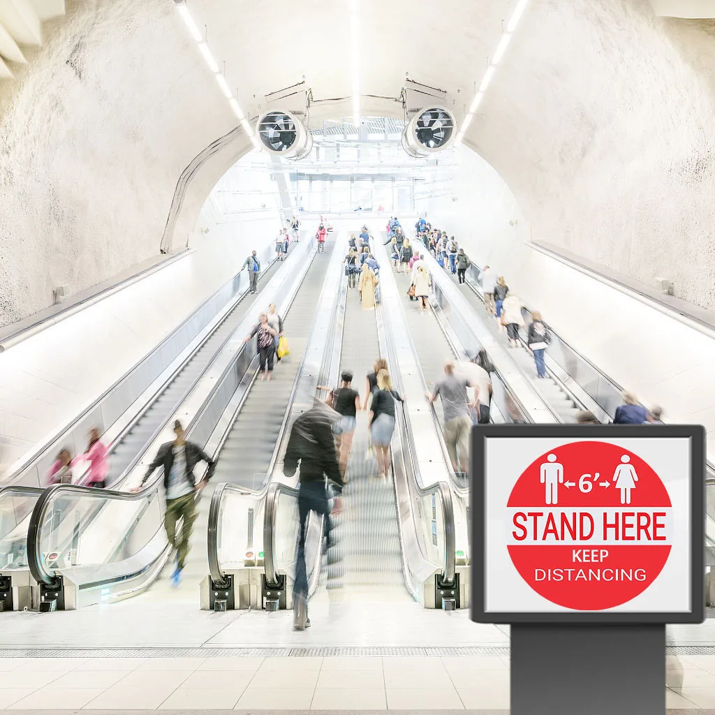 

Ground sign 'Please Keep Wait Here Stand Here Keep 6ft in Between Distance Marker Floor' Distance Markers &xw