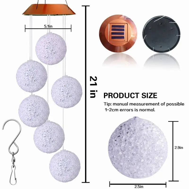 

Portable Color Changing Spiral Outdoor Christmas Decorative Hanging Windbell Light LED Solar Wind Chime Light Particle Ball