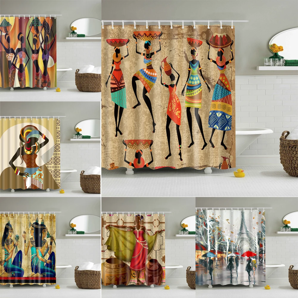 Штора для душа с мультяшными африканскими девушками водонепроницаемые шторы