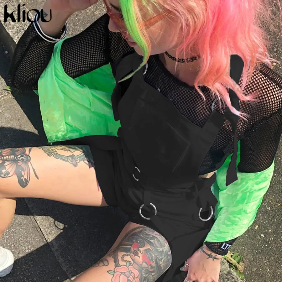 Kliou Женская мода комбинизон с лямками Шорты повседневные однотонные с эластичной талией пояс, Карманы Короткие брюки уличных работ на дне
