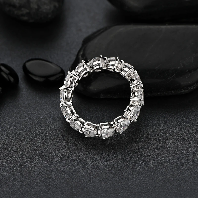 

OEVAS 100% 925 Sterling Silver Sparkling 1 Row Full 5A Zircon Stones Wedding Ring For Women Party Fine Jewely Anniversary Gift