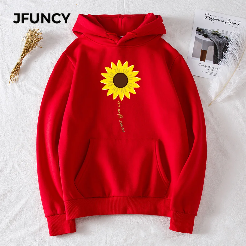 

JFUNCY Autumn Winter Women Thick Pullovers Casual Loose Coats Woman Long Sleeve Hooded Sweatshirt Printed Fleece Sportswear
