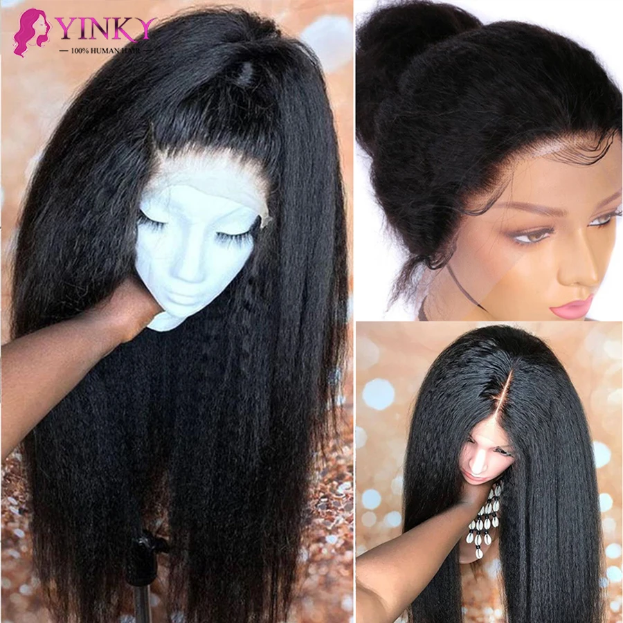 360 Lace Frontal Wig 250 Density Kinky Straight Cheap Front Wigs For Women Human Hair Black Pre Plucked | Шиньоны и парики