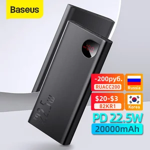 baseus 22 5w power bank 20000mah portable fast charging powerbank type c pd qucik charge poverbank external battery charger free global shipping