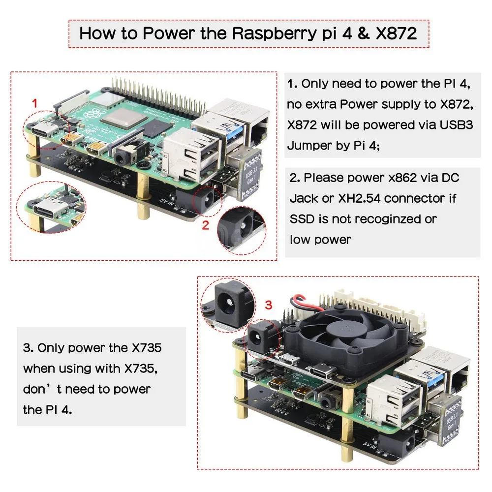 Raspberry Pi 4 Модель B X872 M.2 NVMe SSD щит + X735 плата управления питанием и безопасного