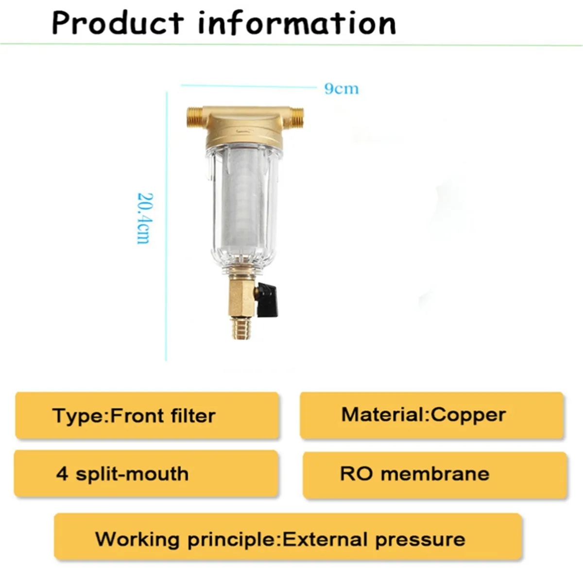 

1Pcs Water Filter 4 Split-MouthFront Pre Purifier Copper Brass Reverse Osmosis RO Membrane Backwash Water Filter System