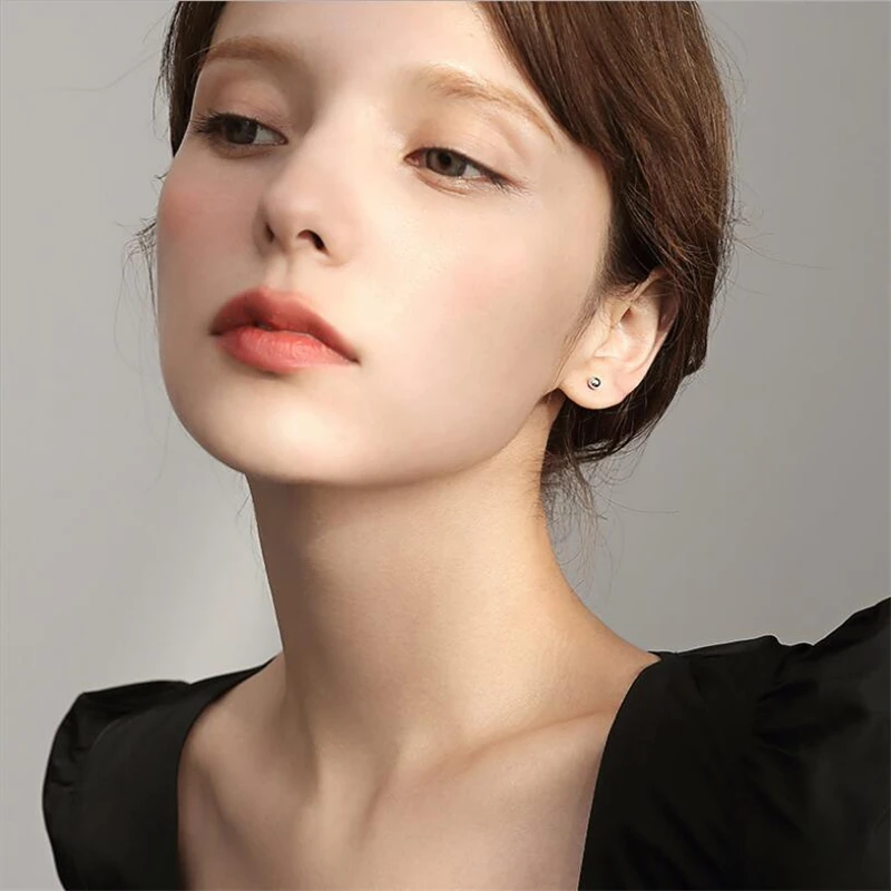 

4/5/6/7/8mm Women's Stud Earrings Silver Color For Simple Fashion Women Girls Summer Jewelry Gift Accessories