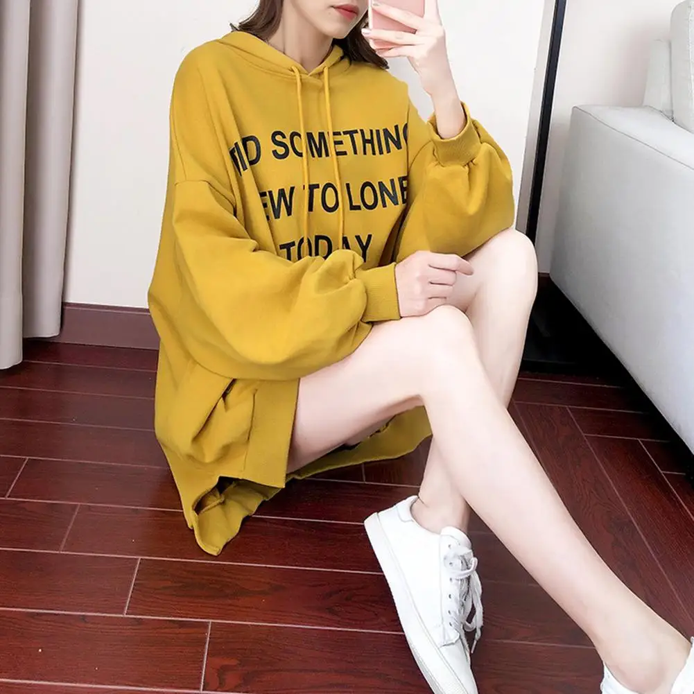 

Women Spring Autumn Fashion Loose Hoodie Letter Print Long Sleeve Hooded Sweatshirt