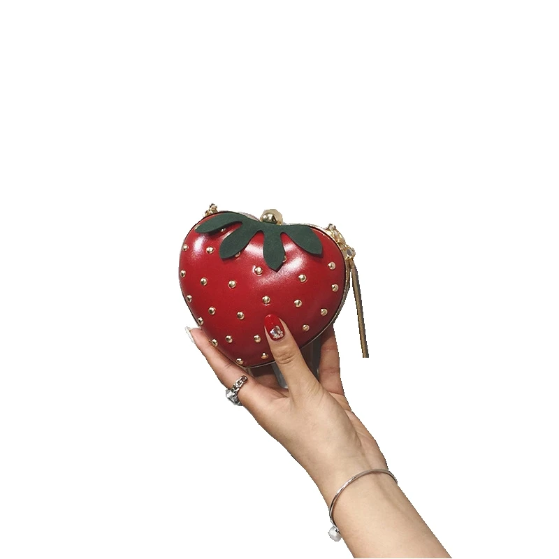 

Mini PU Leather CrossBody Bag Ladies Fashion Simple Shoulder Strawberry Shape Bags Brand Purses Bags for Women 2021