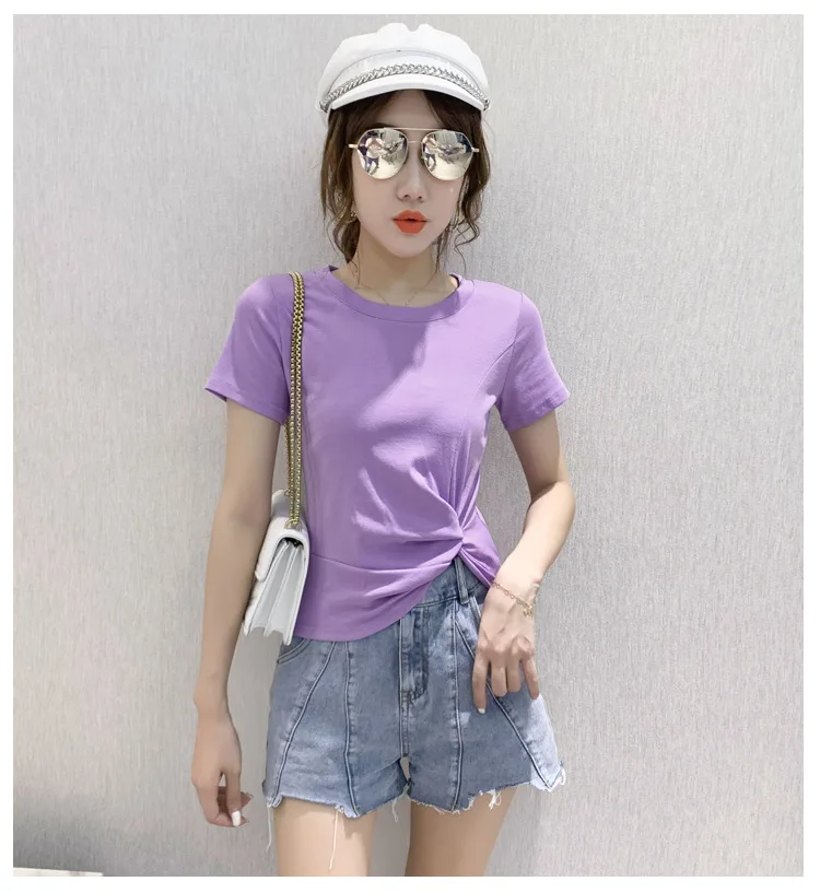 

Новинка, летняя модная женская суперпопулярная короткая Однотонная футболка большого размера, Женский облегающий универсальный топ из чис...