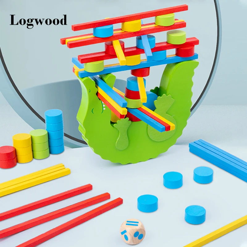 

Детская Sducational деревянный беспедальный Дженга мультфильм в форме крокодила баланс стеков высокое строительные блоки Ранние обучающие игру...