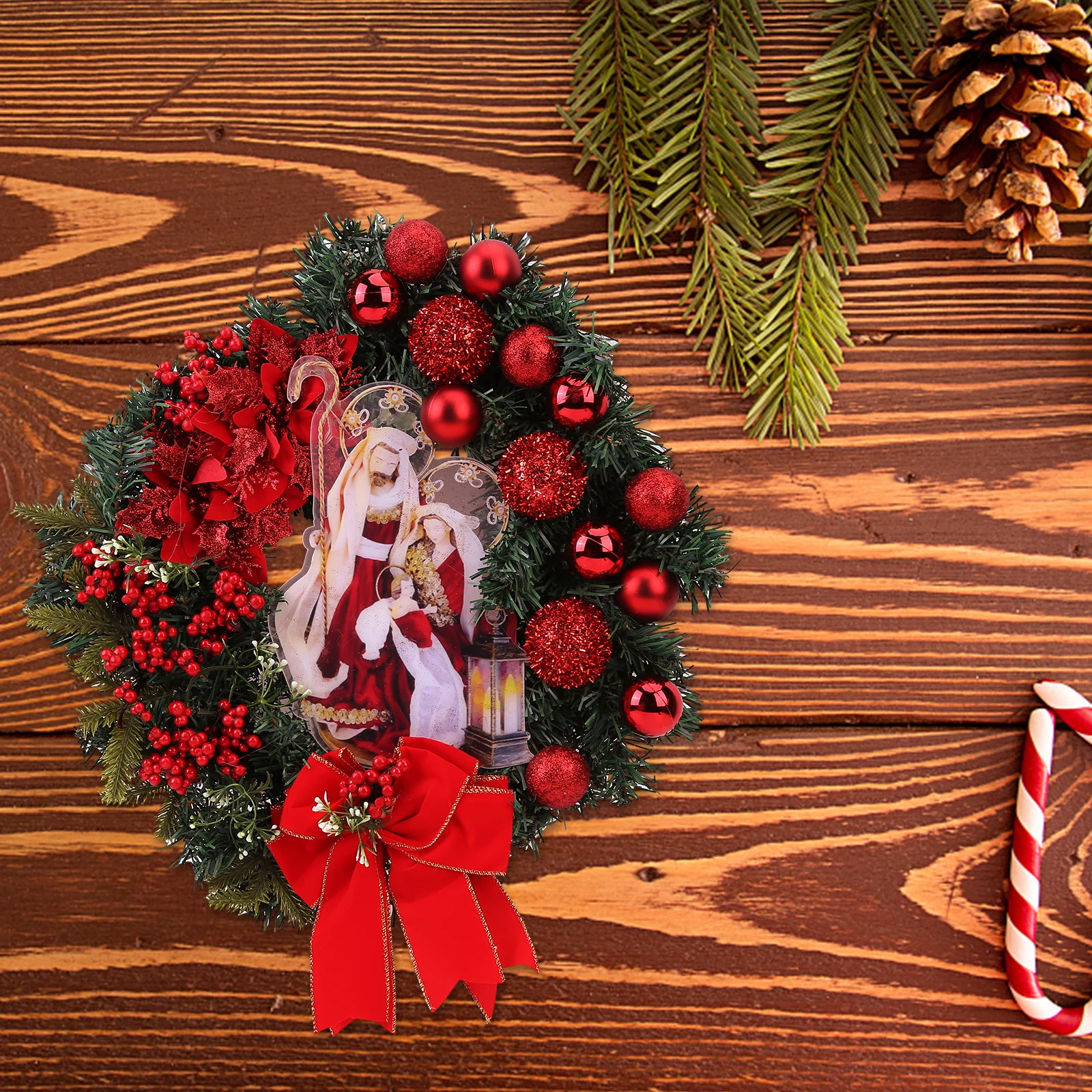 

Sacred Christmas Wreath Decor LED Luminous Wall Door Hanging New Year Gift Durable Multiple-Uses Lovely Art Crafts