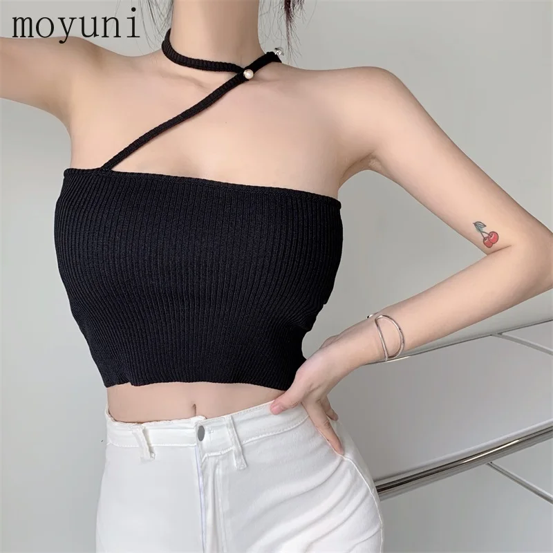 

Halter Spaghetti Straps Vest Women's Outer Hot Girl Skinny Slimming Short Inner Summer Top Korean Fashion Style Sexy Unique
