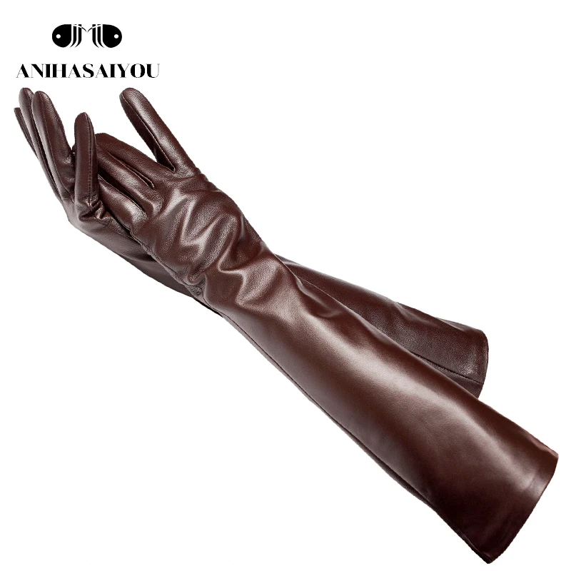 Dark red Кожаные перчатки длиной 50 см, классические длинные кожаные перчатки для женщин, теплые зимние перчатки, женские длинные перчатки из овчины-CGB-50CM - Цвет: Dark red