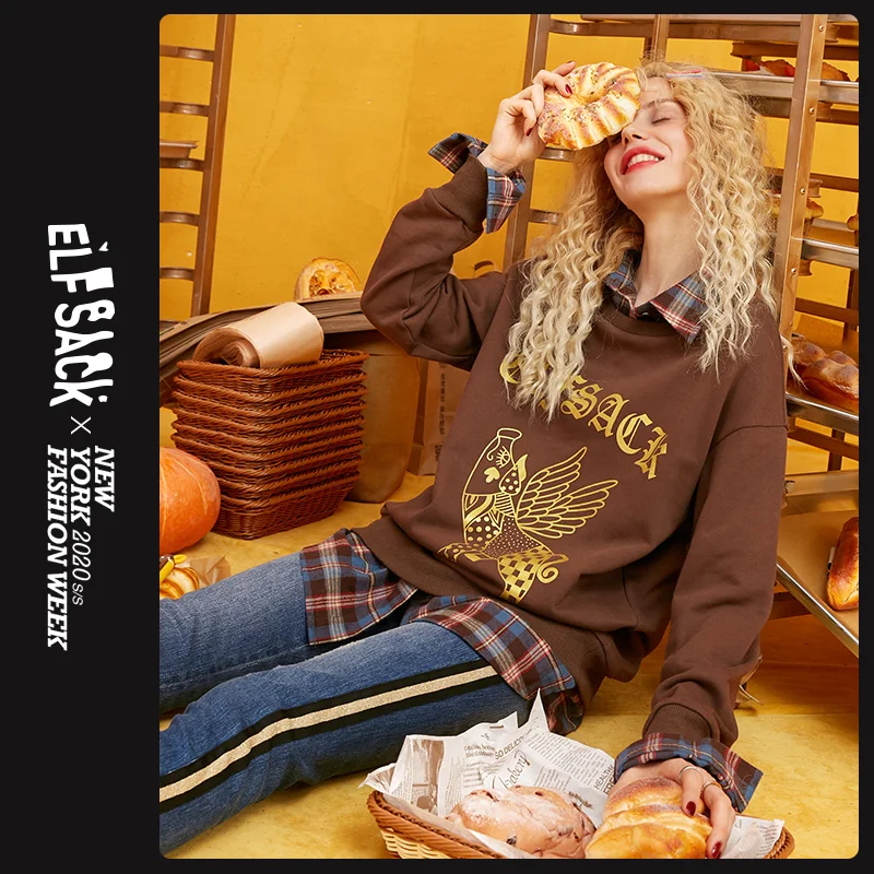 ELFSACK с буквенным и поросенком принтом в клетку бронзового цвета 2 1 ретро свитер