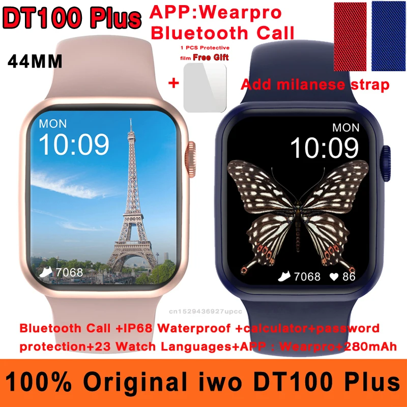 

Оригинальные Смарт-часы DT100 Plus для женщин и мужчин, Bluetooth, калькулятор вызовов, защита паролем, IP68, водонепроницаемые, 1,78 дюйма, Смарт-часы