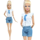 1 комплект, повседневная одежда ручной работы, повседневная одежда, синяя рубашка с бантом, топы короткие штаны, аксессуары для куклы Барби, детская игрушка