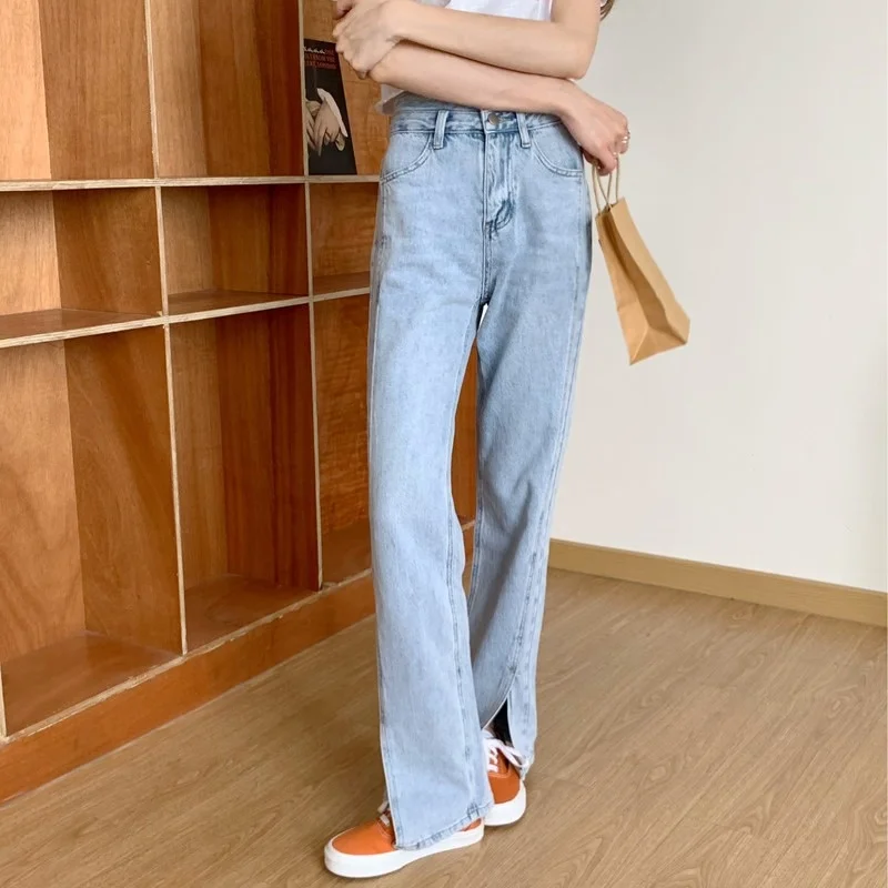 Женские джинсы с разрезом прямые свободные брюки высокой талией модель 2021 года