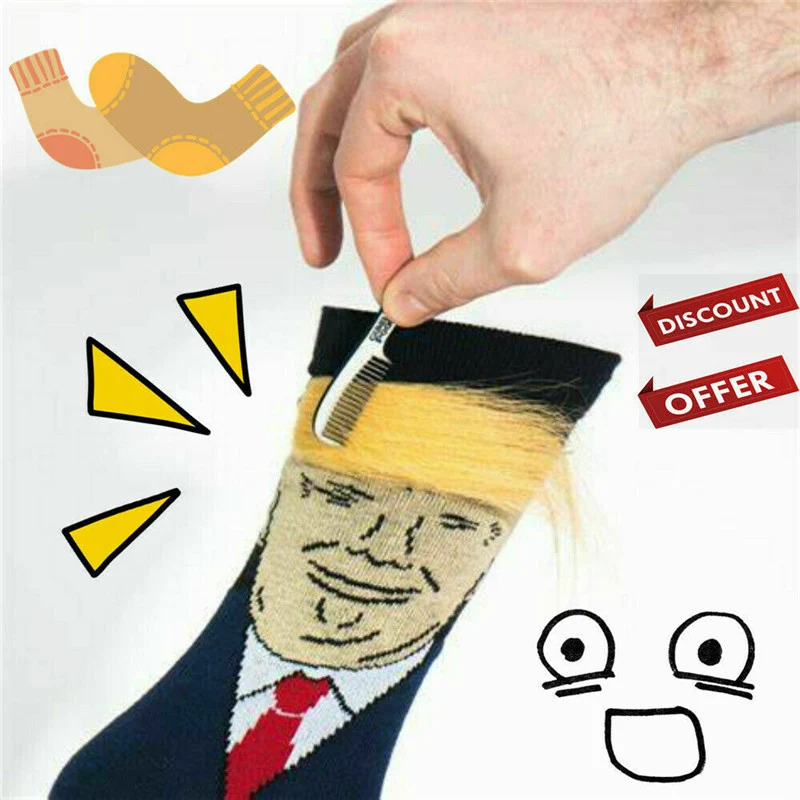 

Socks Men Funny Trump Meias Com 3D Falso Cabelo Men's Funny USA President Donald Trump Obama Socks Men Funny Gift