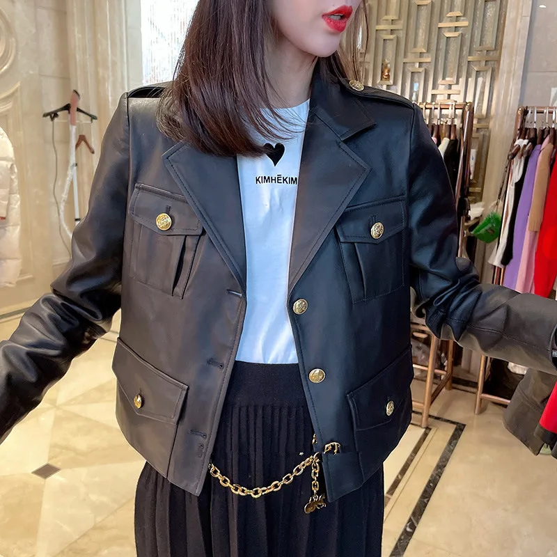 YYCZF Women Genuine Sheep Leather Coat Lady Female Real Sheep Skin Temperament frock Jacket Spring Autumn Coats Trench Clothes
