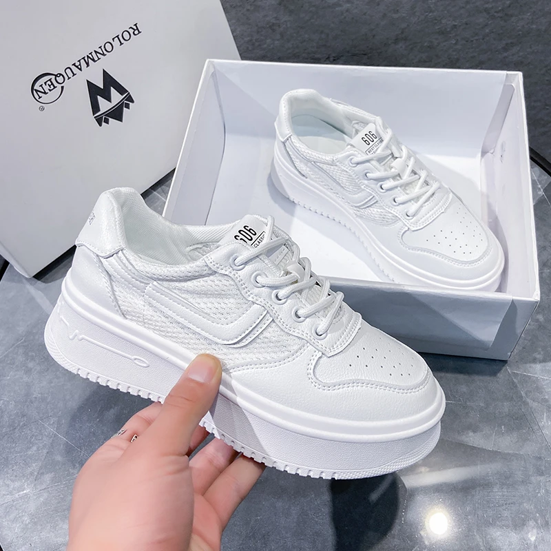 

Кроссовки женские сетчатые с вулканизированной подошвой, дышащие спортивные, повседневная обувь на платформе, белые, лето 2021