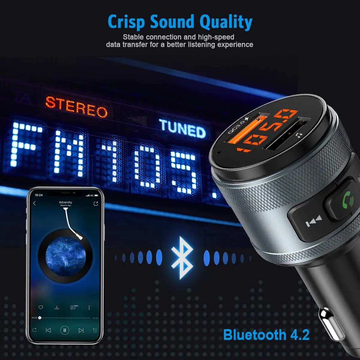 SRUIK Bluetooth fm передатчик QC3.0 автомобильный адаптер с двумя usb портами зарядное