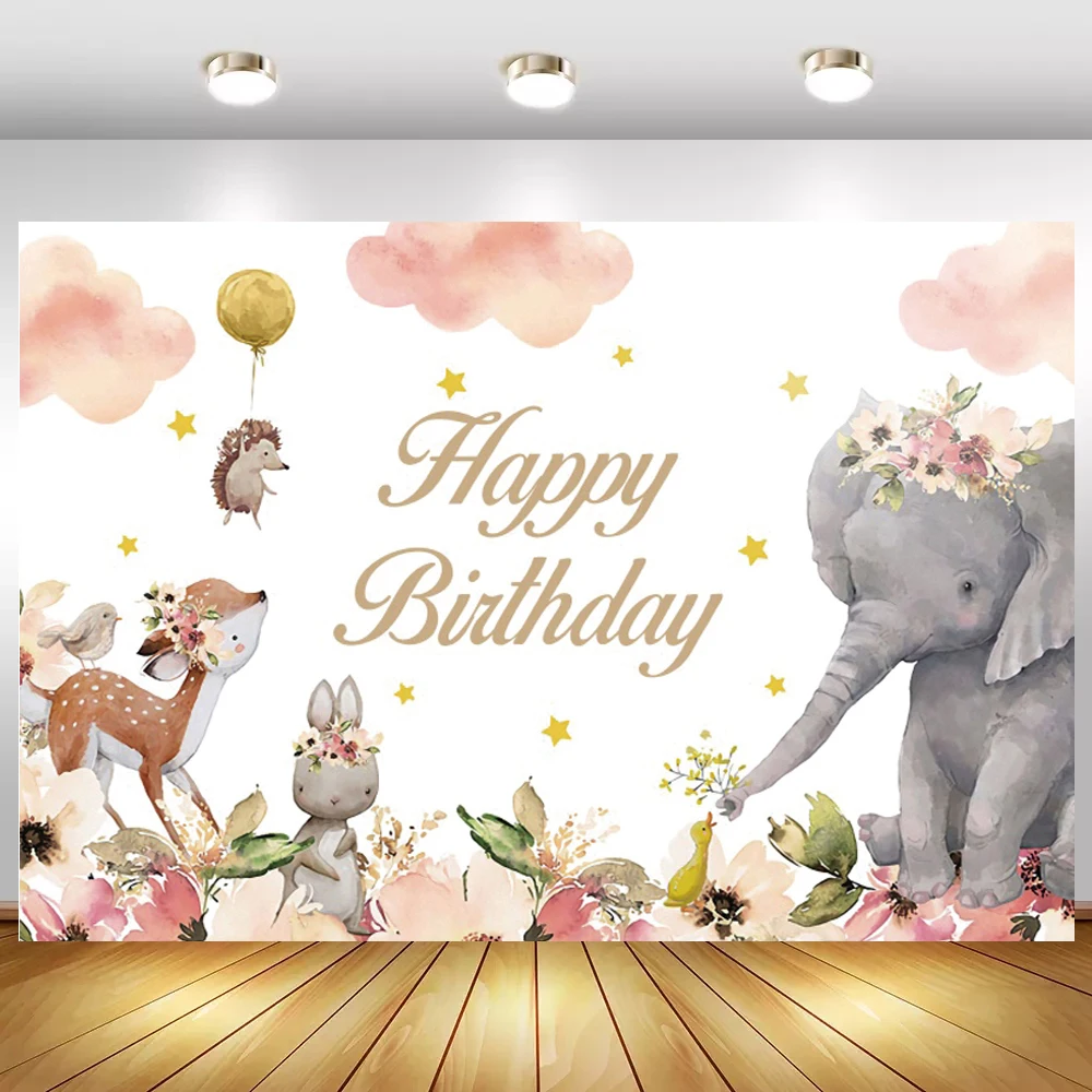 

Jungle Safari Animals Photo Background Pink Clouds Stars Flowers Newborn Baby Shower Kids Birthday Party Backdrops Table Decor