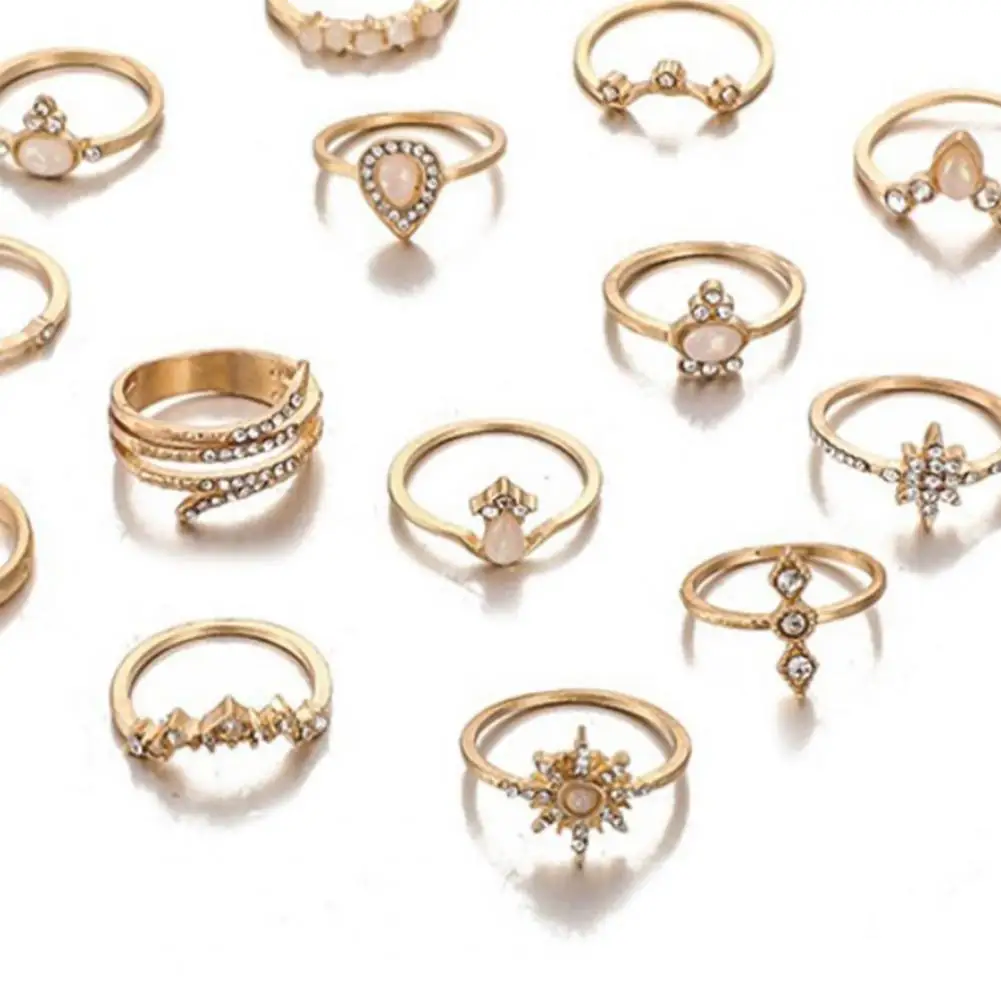 

17Pcs/Set Finger Ring Bohemian Jewelry Gift Women Artificial Gemstone Rhinestone Finger Ring for Dating